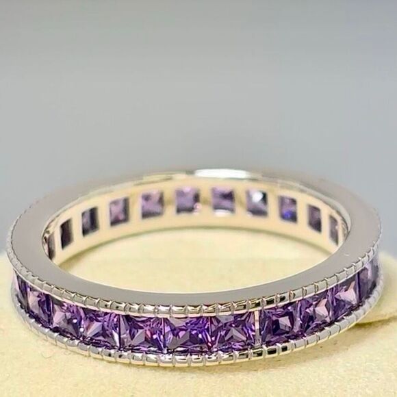 Sterling Silver Purple Amethyst CZ Eternity Band Ring New - Picture 7 of 7